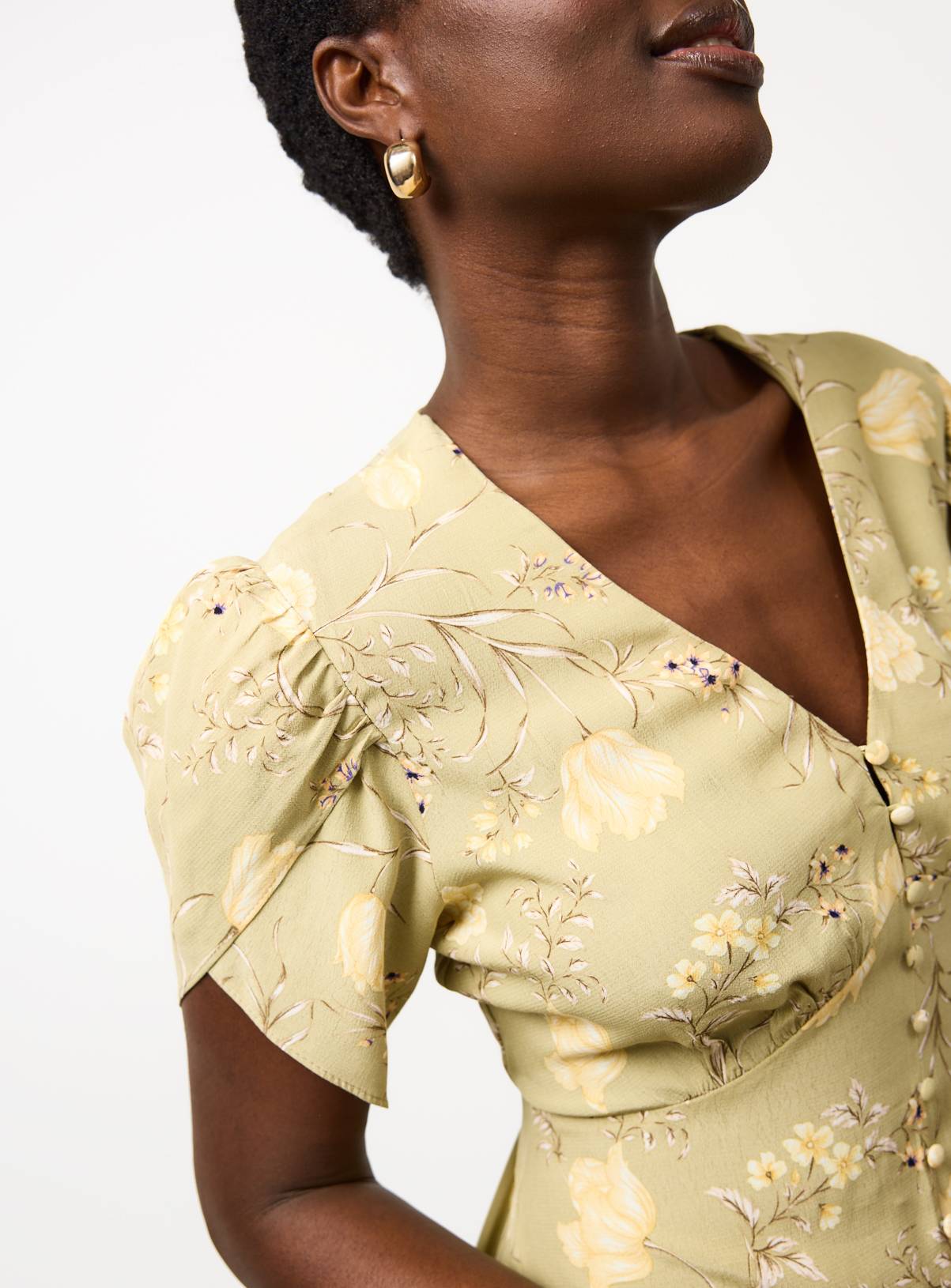 Green Floral Print Tulip Sleeve Tea Dress 24 - Image 2